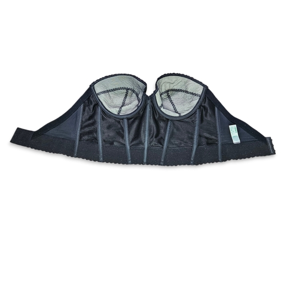 Carnival Size 38C Corset Bra Vintage Black Longline Strapless Low Back Satin - Picture 9 of 12